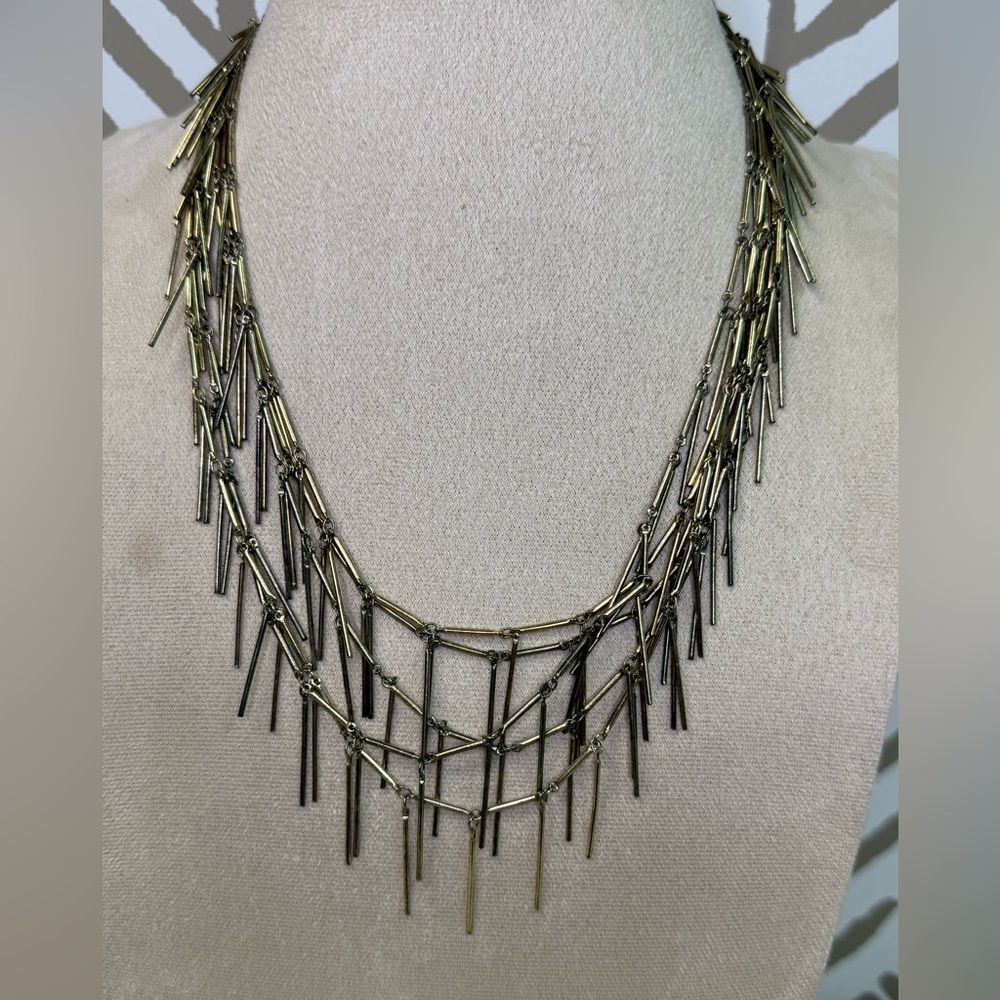 J Crew Fringe Layered Muted Gold Statement Necklace